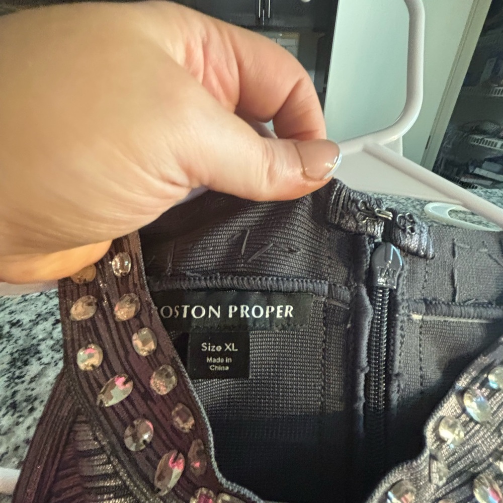 Boston Proper Metallic Silver Fringe Halter Midi Dress - Picture 12 of 12